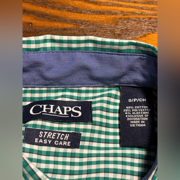 Chaps Easy Care Stretch Shirt Men’s S Green White Gingham plaid Button Up nwt - Picture 5 of 16